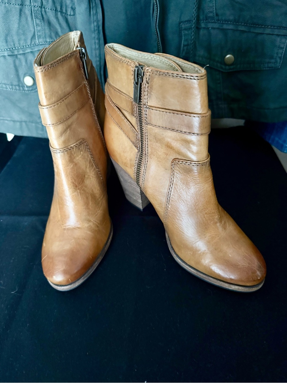 Frye Tan Leather Ankle Booties with Side Zip